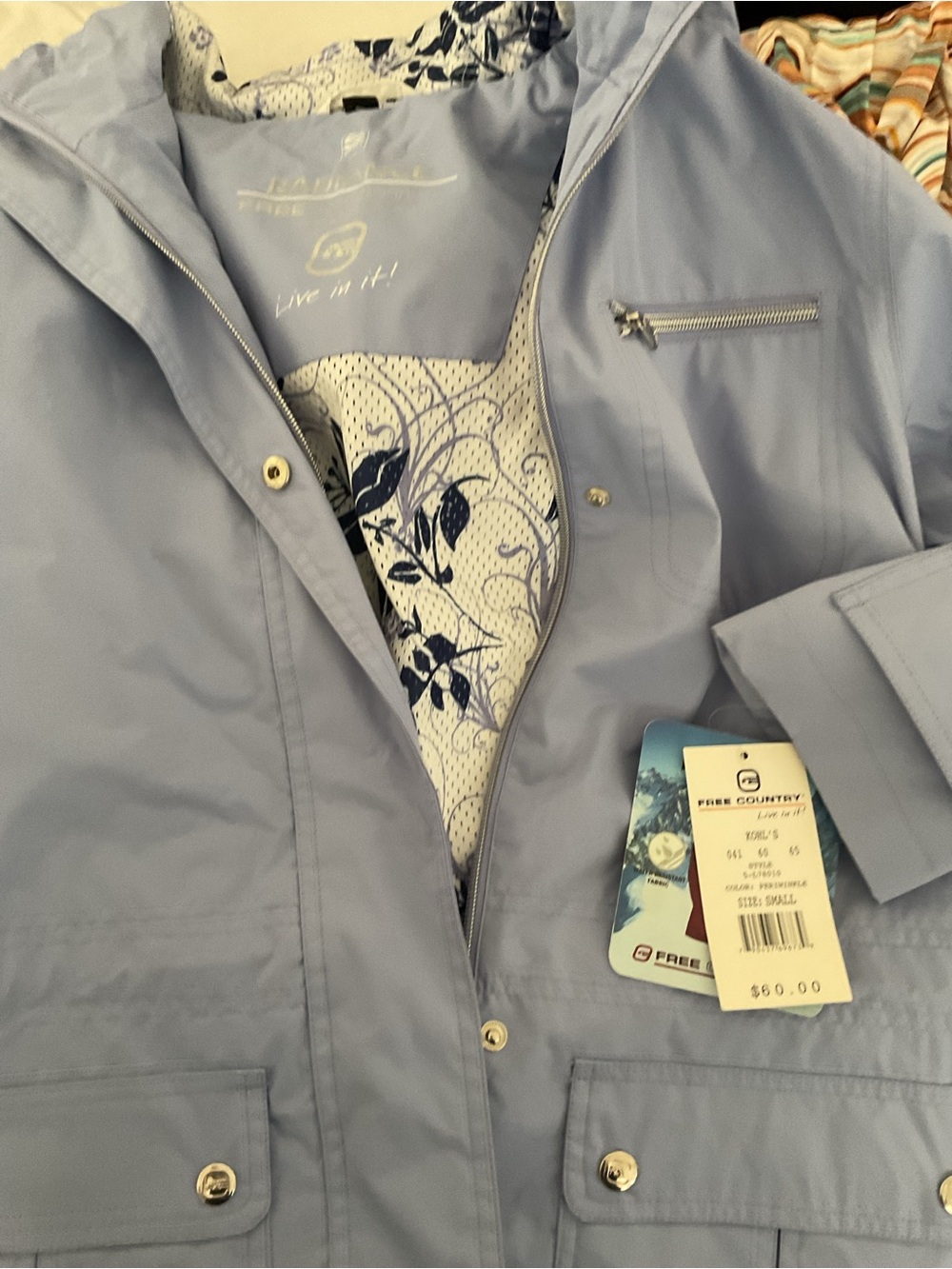 Free Country Light Blue Hooded Jacket with Silver Hardware
